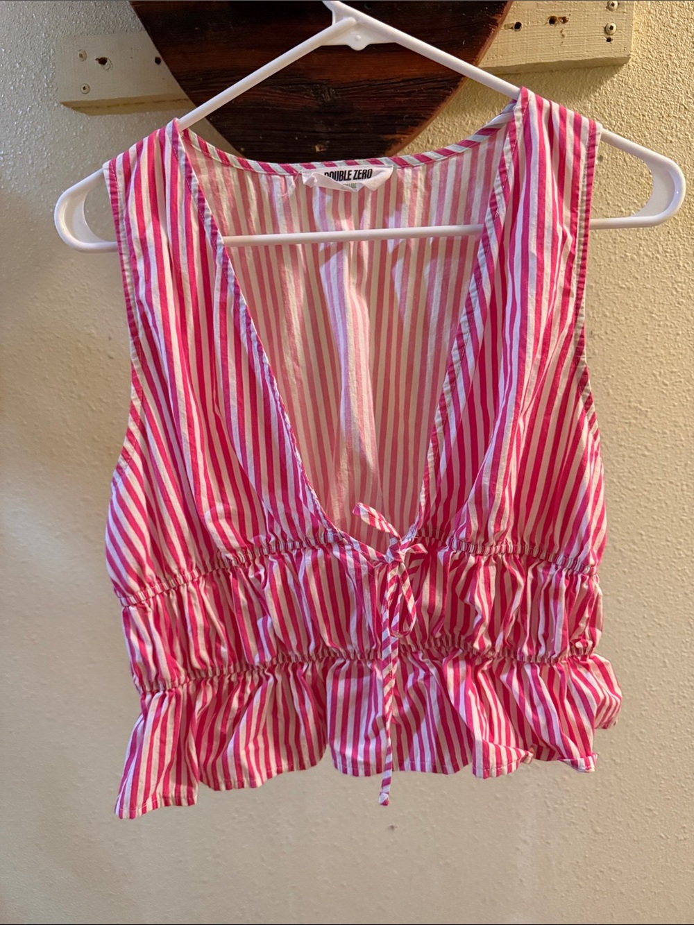 Double Zero Pink & White Striped Tie-Front Sleeveless Camisole